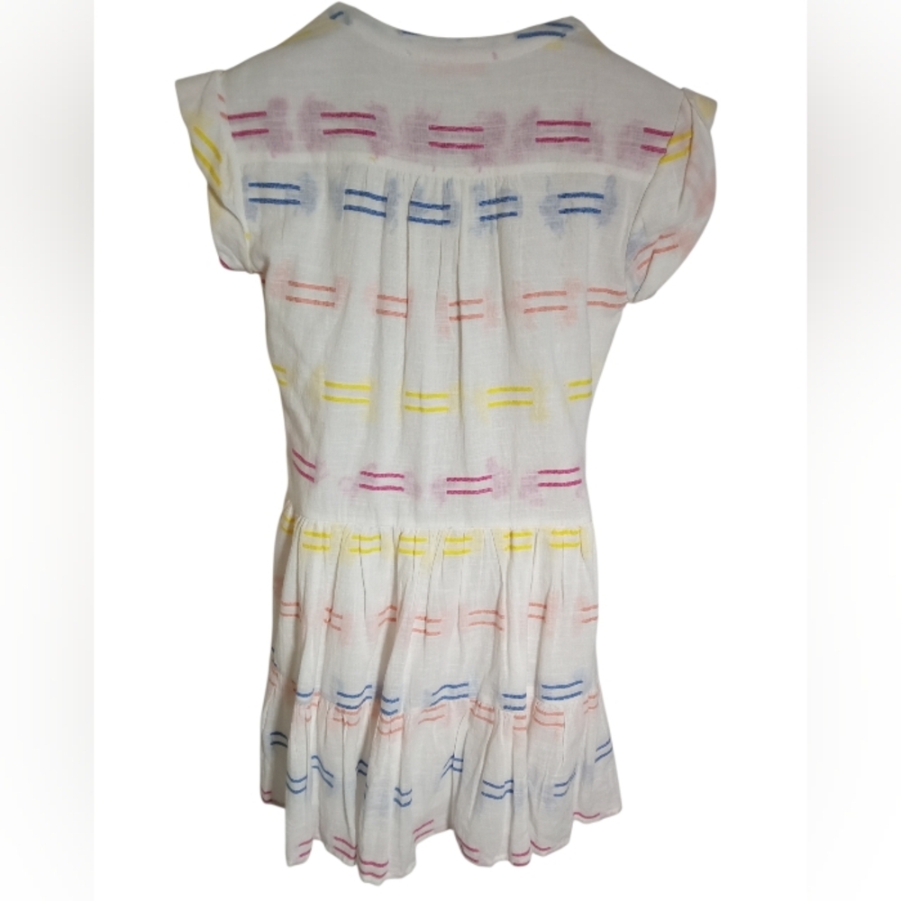 Oliphant Colorful Rainbow Stripe V Neck Cap Sleeve Pocket Cotton Midi Dress Sz S - Picture 10 of 10